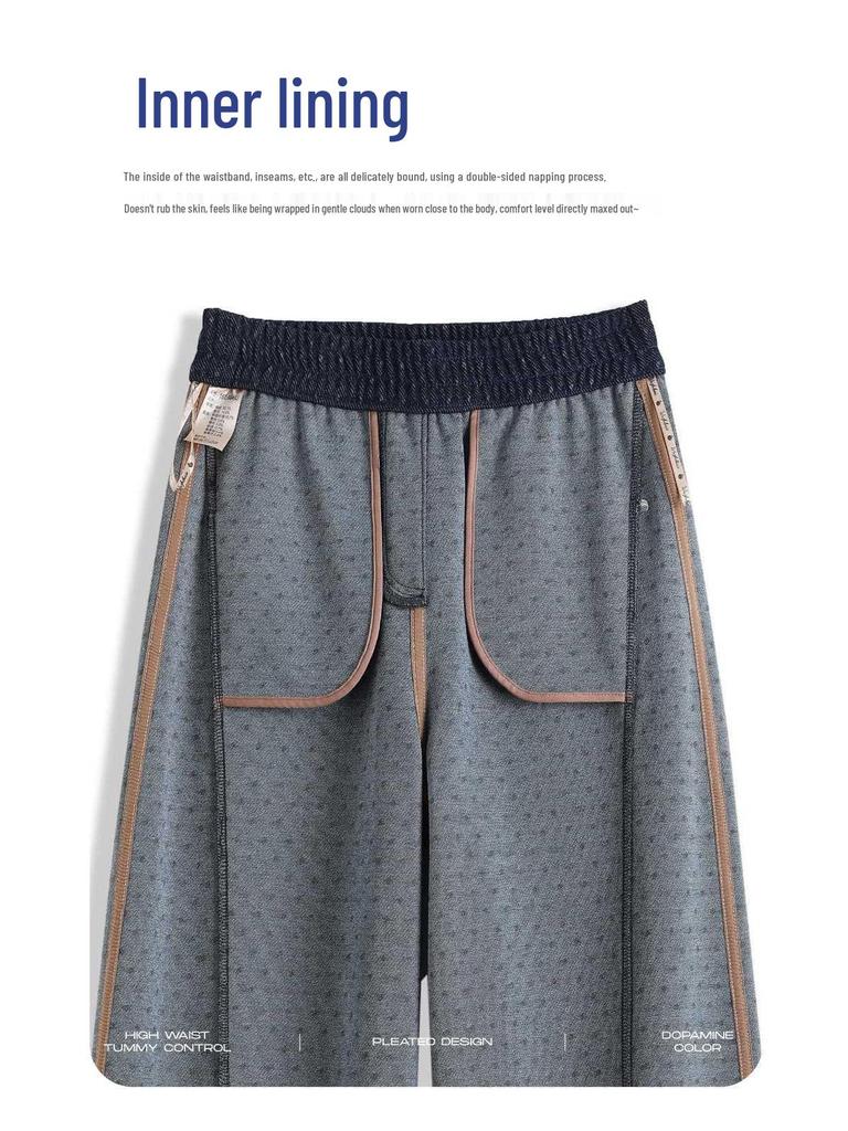 White Five Geese Polka Dot Jacquard Denim Wide-Leg Pants for Women - Autumn/Winter 2025