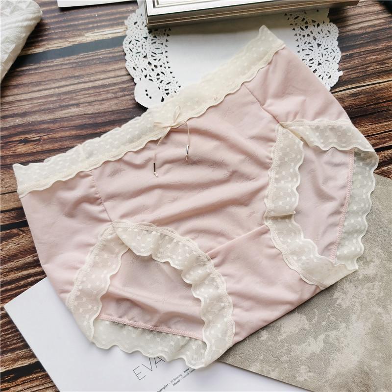 Girls' Underwear Summer Printed Breathable Light Soft Wrap Buttocks Lace Edge Girls' Briefs Ice Silk