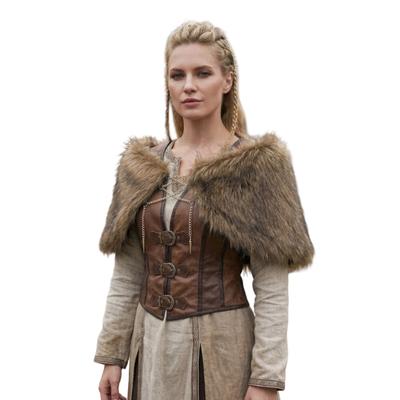 Donkerbruine Middeleeuwse Sjaal Pluche Textuur Kaploos Schouderomslag Kostuum Cape voor Halloween Cosplay Feest Styling