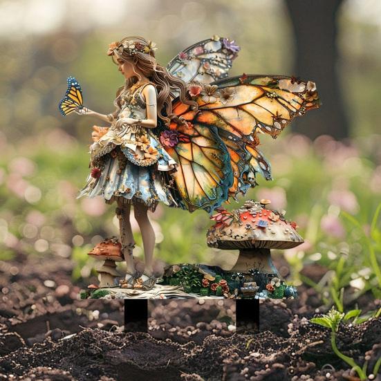 Decorazioni Giardino delle Fate da Esterno, Pali Decorativi a Forma di Fungo in Acrilico per Giardino, Cartello Giardino Spiritello del Bosco Fantasioso, Inserimenti per Vasi da Fiori Resistenti alle Intemperie per