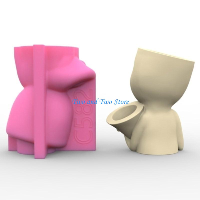 HX6F Durable Silicone Mold Silicone Casting Mould Doll with Horn Shaped for DIY Vase CN