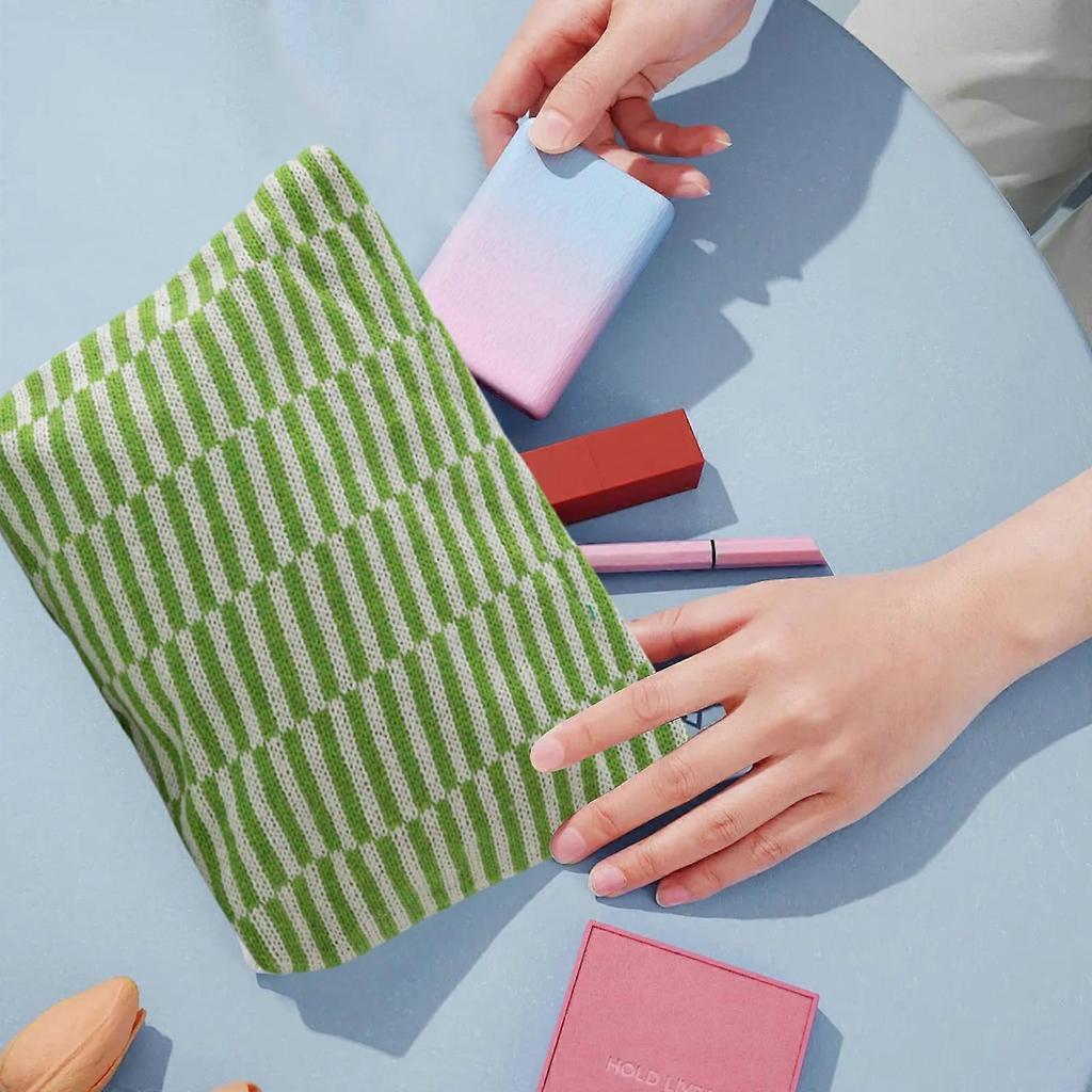 Clearance Djunllk Makeup Bag - Large Capacity Striped Student Pencil Case Small Purse with Zipper, Soft Knitted Bag Clutch Purses for Women Green