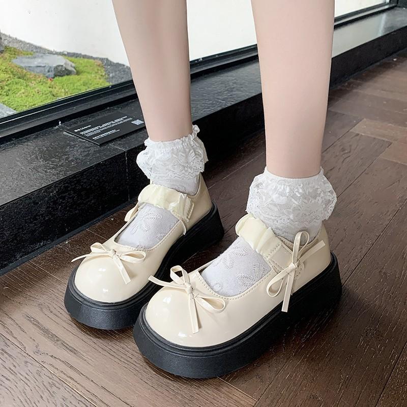 French thick heel thick sole Mary Jane shoes women's 2025 new summer and autumn light mouth small leather shoes bow with skirt single shoes