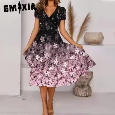 Women's Fashion Summer Spring Short Sleeve V-Neck Casual Dresses