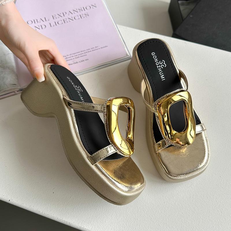 Summer Women's Slippers 2025 New Fashion Casual High-heeled Slippers Platform Luxury Wedge Heel High Slippers Sandalias De Mujer