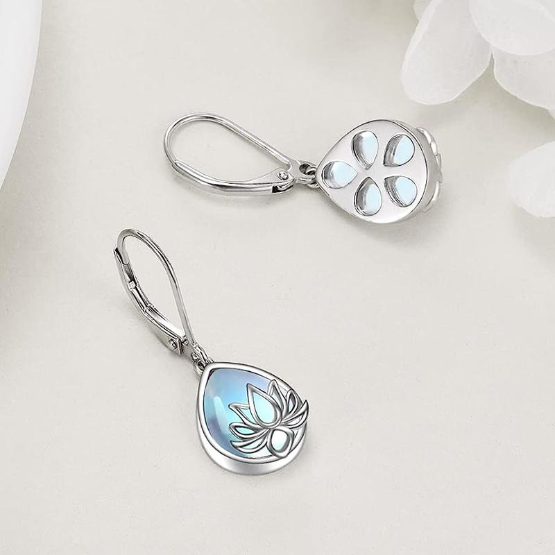 Huitan Lotus Settings Pear Imitation Opal Earrings for Women Aesthetic Wedding Anniversary Party Female Earrings Fashion Jewelry