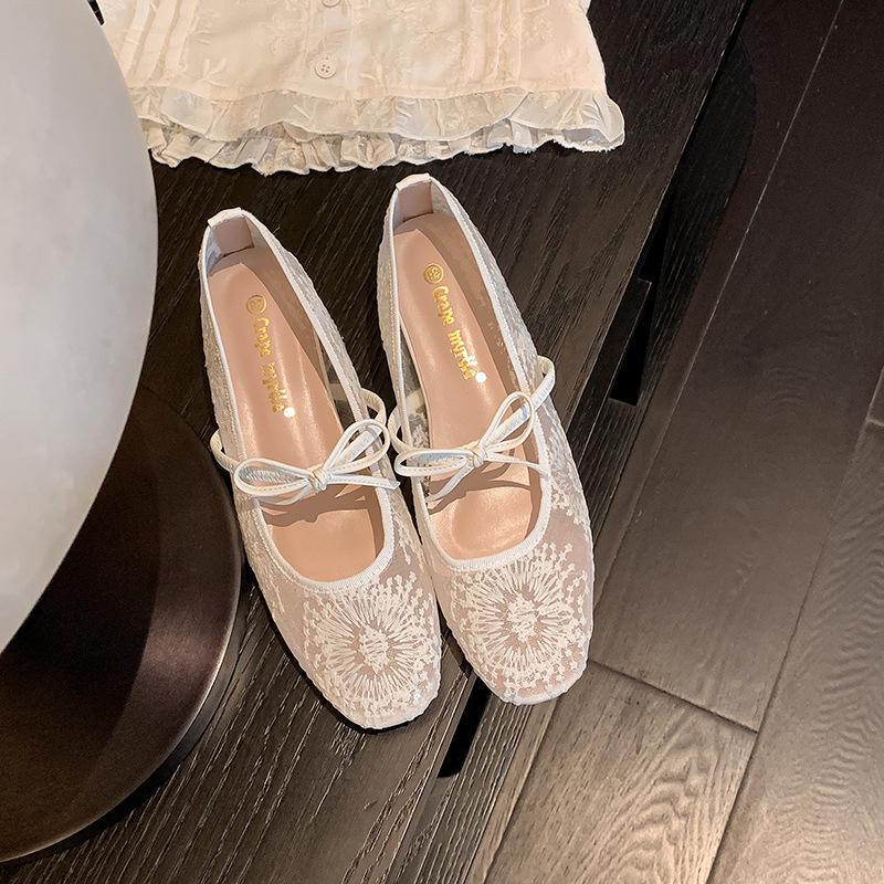 Grape Style Mesh Lace Bowknot Square Toe Hidden Heel Mary Jane Shoes for Women, Summer Collection