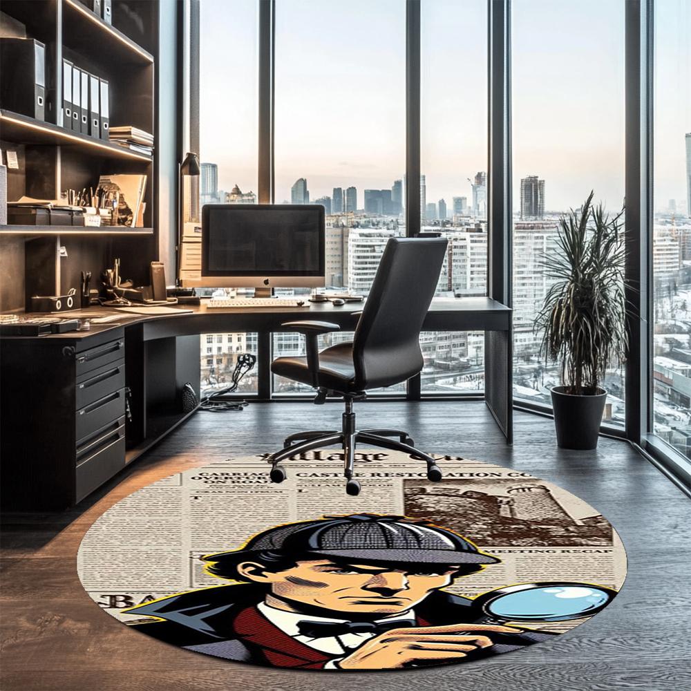 Sherlock Holmes Printed Round Rug Carpet Chair Rug Area Rug Entryway Doormats,for Office Chair Living Room Bedroom Kitchen Room.