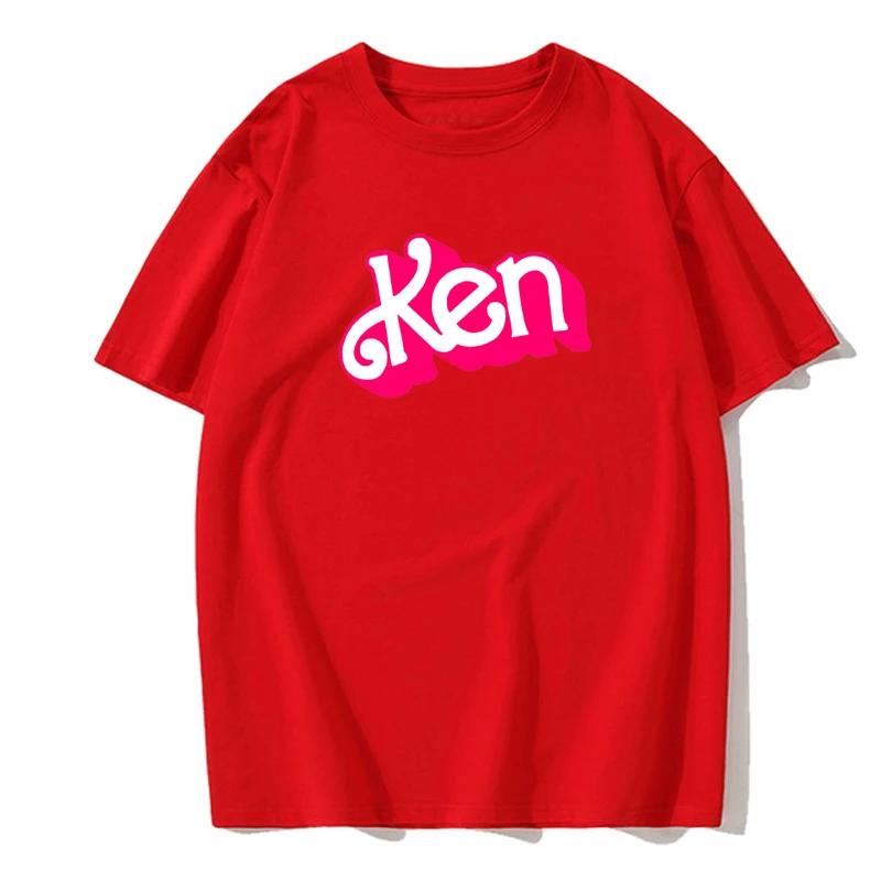 Pink Ken letter 2D printed top T-shirt, men s casual wear women s O-neck clothing short sleeves Harajuku streetwear