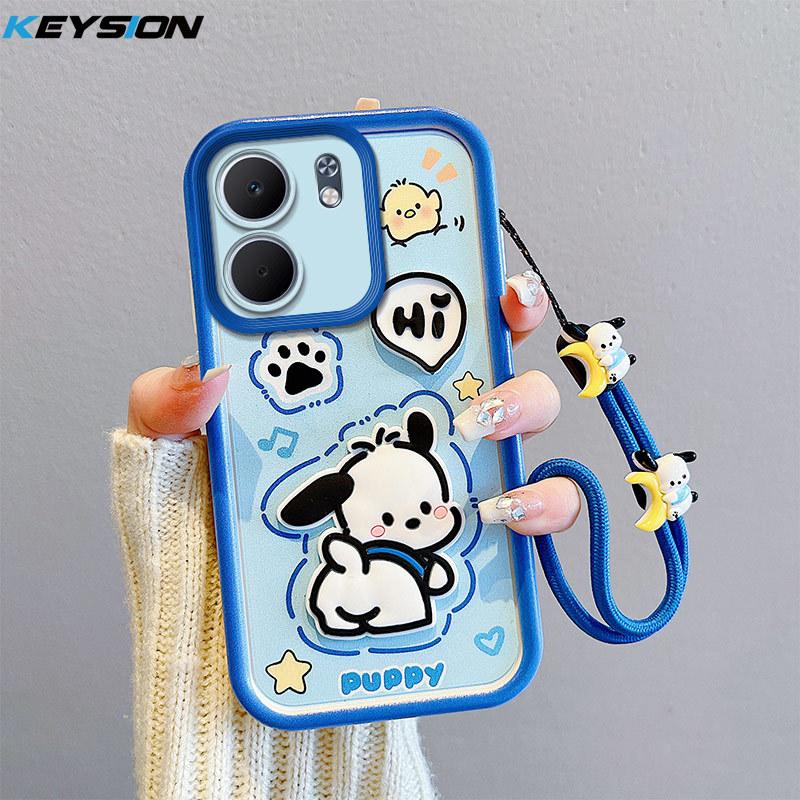 KEYSION Støtsikkert deksel til OPPO A5X 5G med snor Myk silikon Søt 3D tegneseriefigur Telefonbakdeksel til OPPO A5X