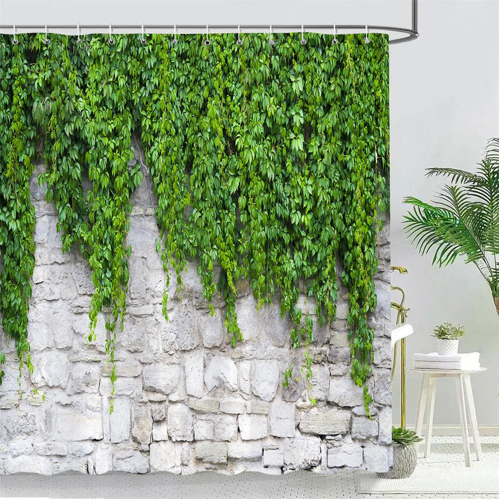 Vine Green Leaves Shower Curtain Vintage Wall Ivy Leaf Garden Plant Bath Curtains Set Polyester Fabric Bathroom Decor with Hooks