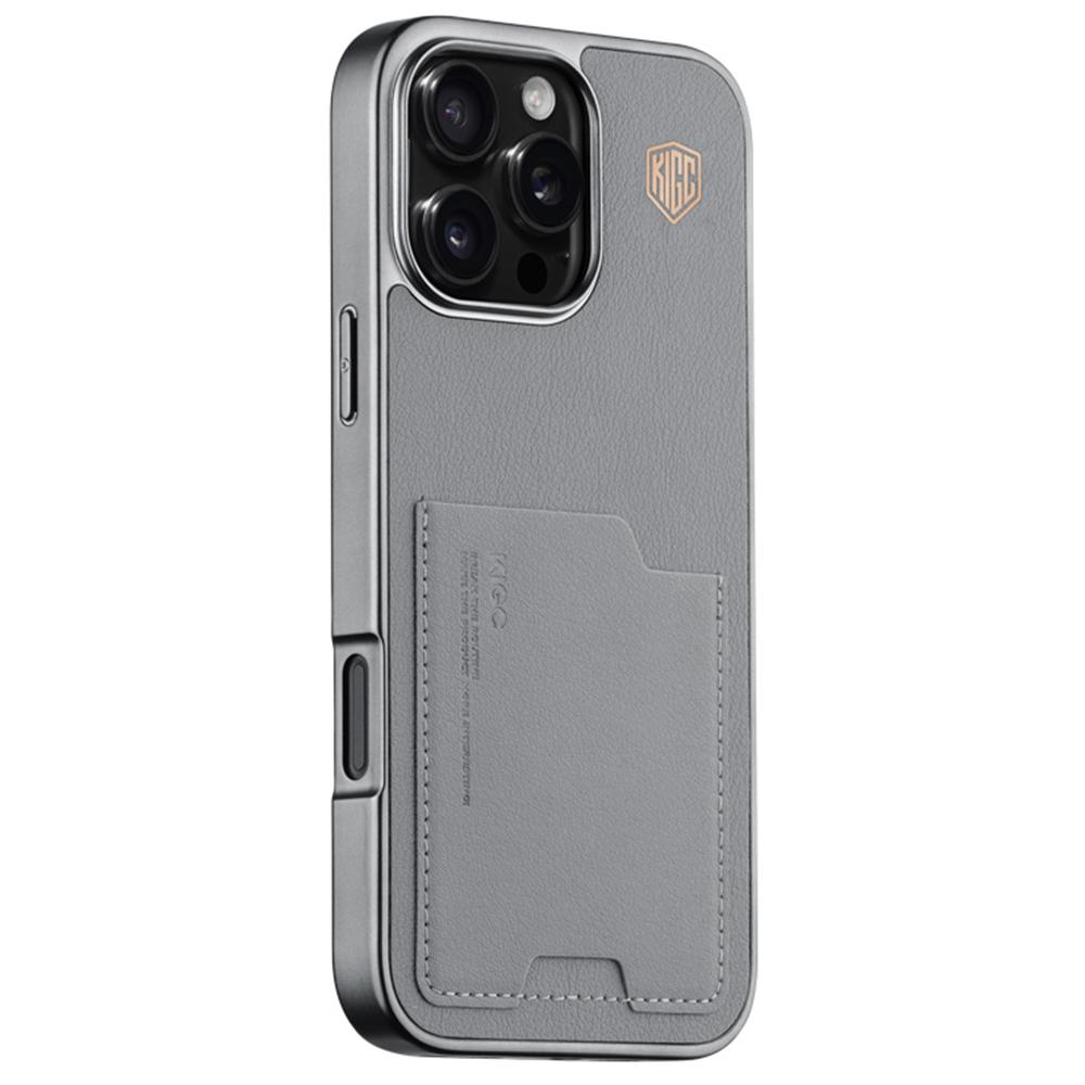 KIGC For iPhone 16 Pro Case Leather+PC+TPU Electroplating Phone Cover with Card Holder A