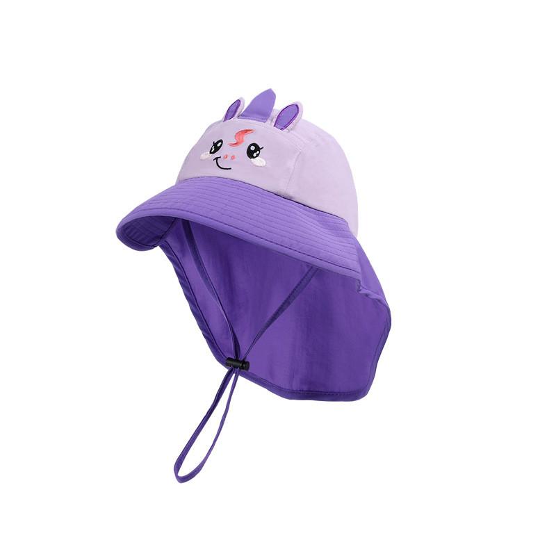Kids Cute Cartoon Cap With Large Brim And Neck Guard For Sunny Days