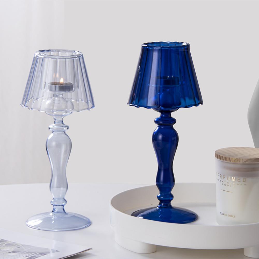 Creative Desk Lamp Shaped Glass Candle Holder European Romantic Dinner Candle Holder for Wedding Dinning Party Supplies Decor