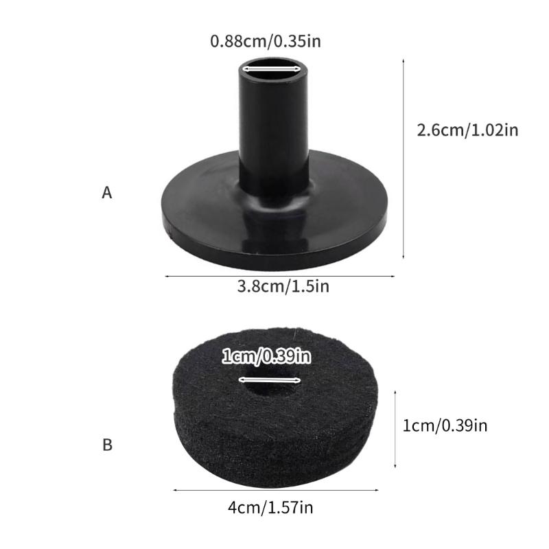 Set of Cymbal Stand Felt Washer and Sleeves Standard Size Cymbal Stand Felt Pads and Plastic Cymbal Sleeve Set