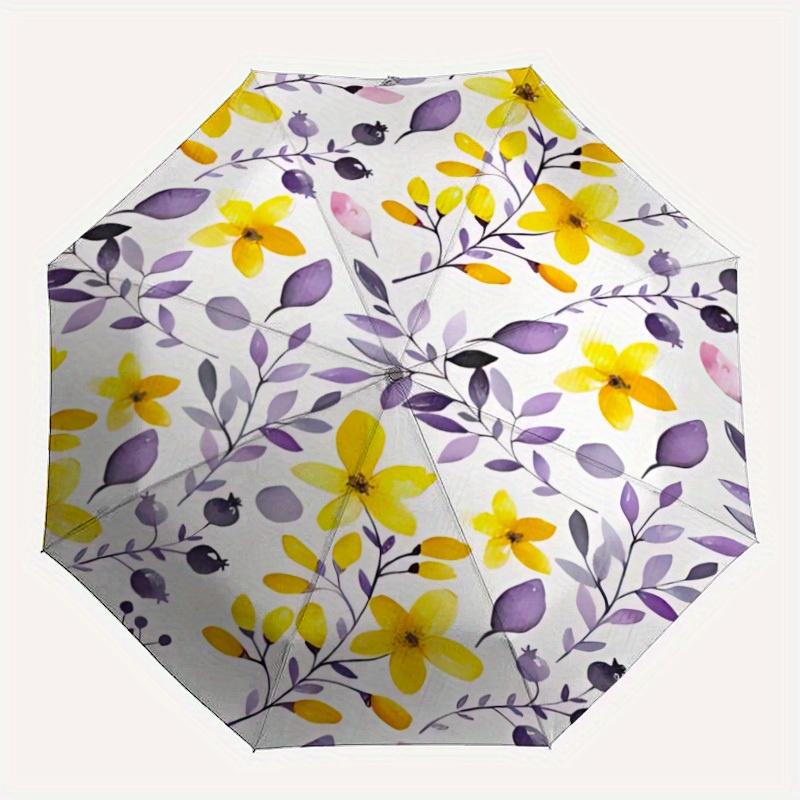 

1pc Yellow Floral Pattern Automatic Folding Umbrella - 8-Rib Iron Frame, Windproof, Portable Sunshade with Plastic Handle for Travel & Outdo