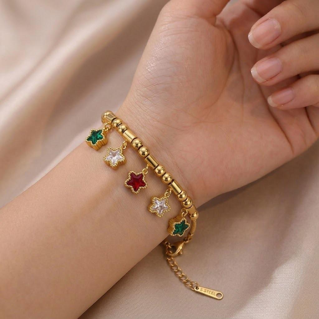Charm Female Rainbow Zircon Stone Star Bracelet Gold Color Adjustable Wedding Jewelry For Women