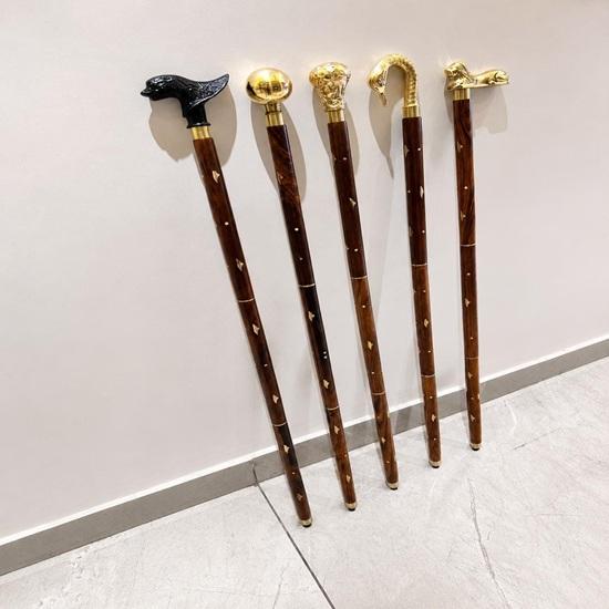 Victorian Walking Cane Set of 5 Brass Handle Wooden Canes 93.98 cm