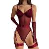 Sexy Mesh See-Through Underwire Push-Up Bandage Leggings & Bodysuit Set for Women