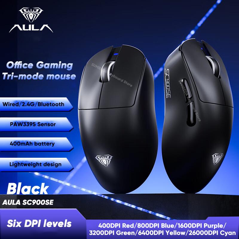 NEW AULA SC900 Tri-mode Gaming Mouse PAW3950 8K 3395 Office E-sports 2.4G Dual Lightweight Ergonomic PC Gaming Accessory