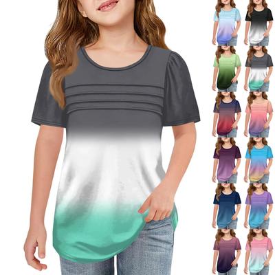 Children Fold T-shirts Short-sleeved Summer Round Collar Gradient Leisure Coat T-shirt