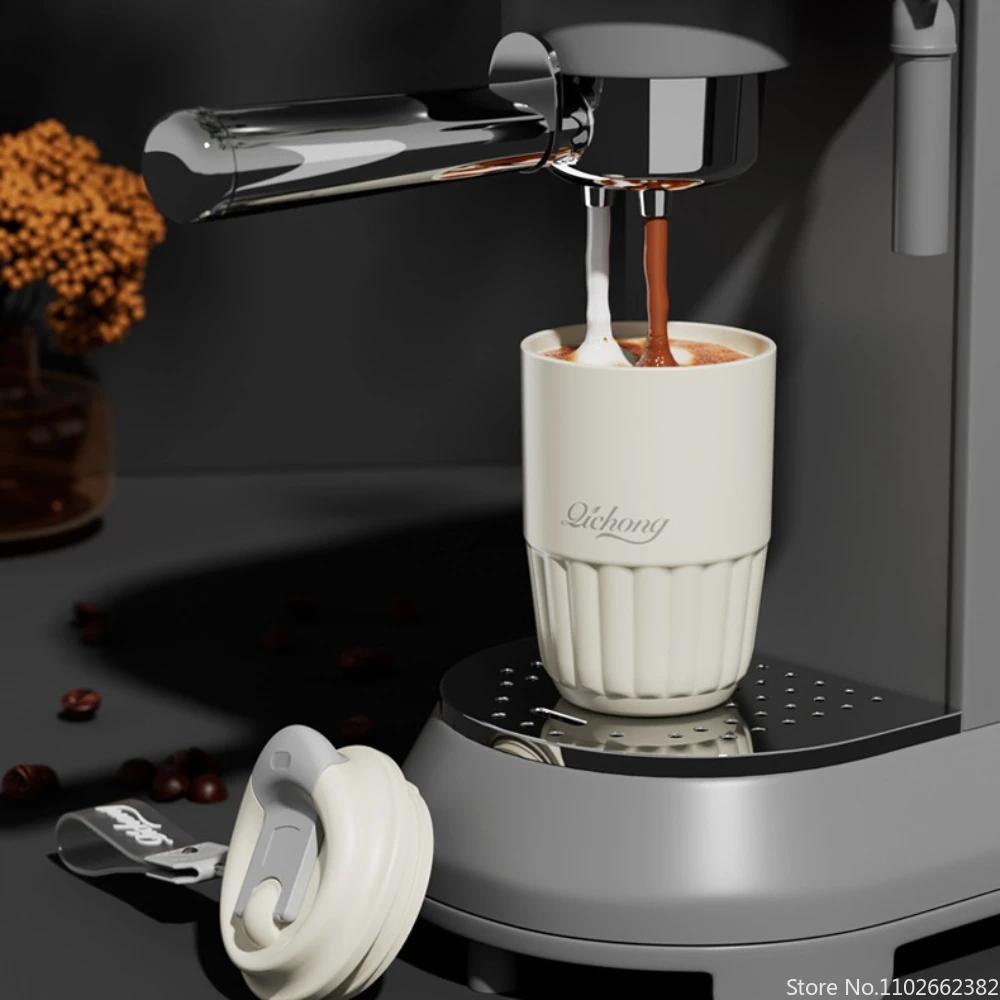 Tazza da caffè thermos con rivestimento in ceramica da 410 ml, a doppia parete in acciaio inossidabile, isolata sottovuoto, per caffè, tazza termica, tumbler, regalo