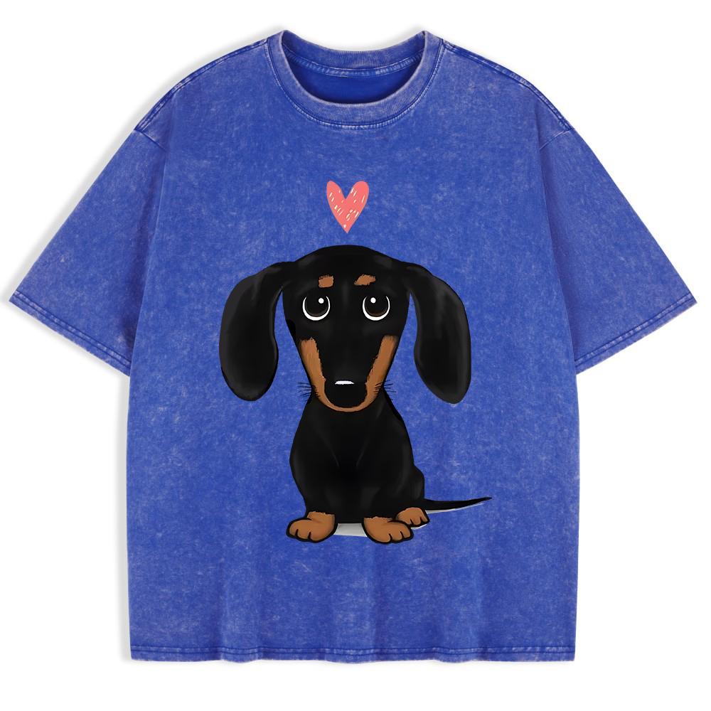 Dachshund With Heart Printed Washed T-Shirts Mens Cotton Oversized T Shirt Basic O-Neck Short Sleeve Tops Summer Men Clothes