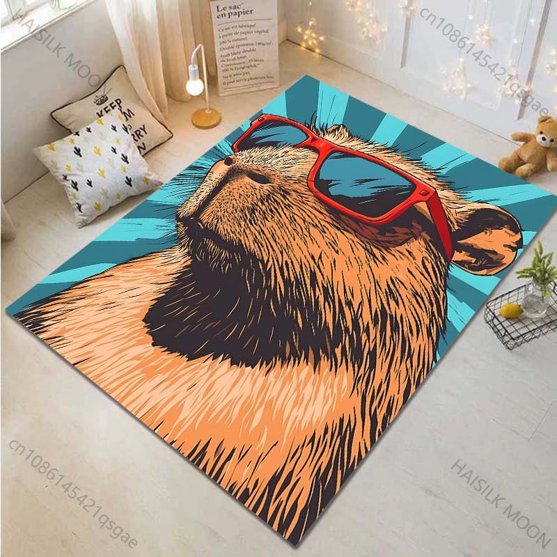 Cute Capybara Cartoon Carpet for Living Room Bedroom Sofa Home Decor Non-slip Floor Mat Children's Activity Area Rugs