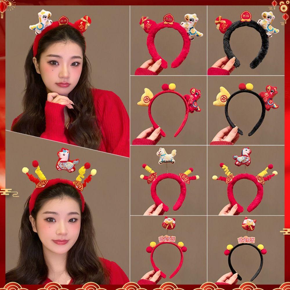 Mascot New Year Headband Lucky Cat Plush Horse Headband Creative Horse Hairband Children