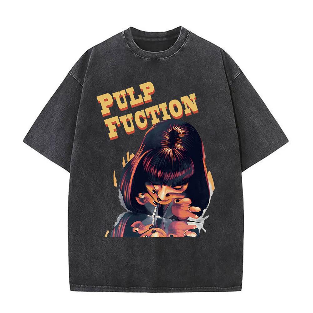 Slávny režisér Quentin Tarantino Film Pulp Fiction Vintage Praná Tričko Muži Ženy Hip Hop Móda Nadrozmerné Tričká Vrchné diely