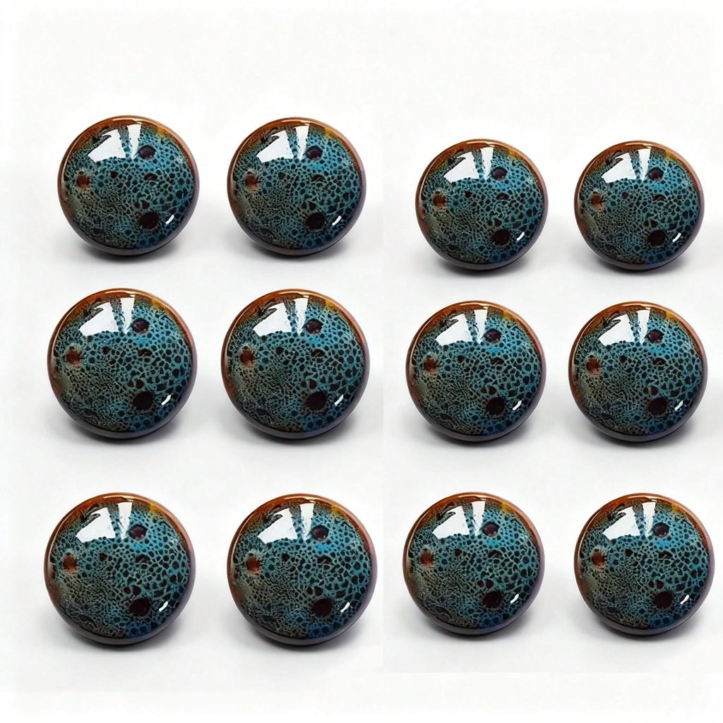 33mm Vintage Blue Ceramic Knob Polished Metal Finish Antique Drawer Pulls for Cabinet Doors Home Decor Handles
