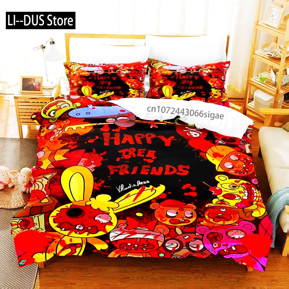 Juego de Funda Nórdica de Happy Tree Friends Anime Para Habitación de Niños Individual Twin Full Queen King Size 2024 Funda de Colcha Funda de Almohada