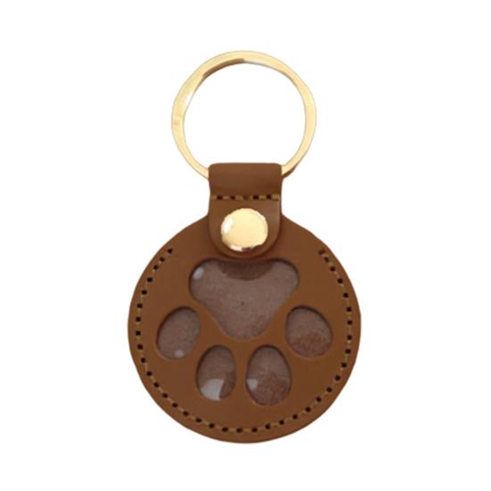 Paw Shaped Keychain Faux Leather Dog Hair Storage Keychain Transparent Pet Hair Souvenir Refillable Keyring Memorial Gift