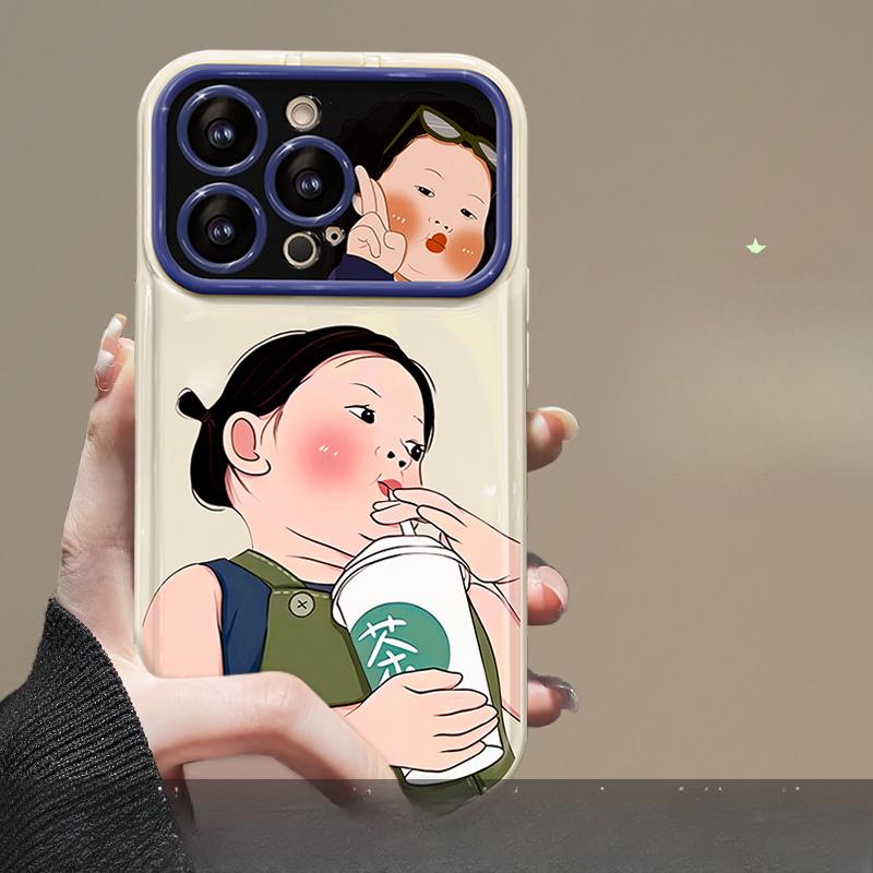 

Подходит для чехла для мобильного телефона Apple 15promax iPhone 13/14 Девушка с молочным чаем Шнурок 11/12 Зеркало-книжка Xs iPhone 6s Plus