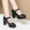 Fashion Women Platform Pumps Shoes Women Shoe 2025 Shallow Mouth High Heels Women's Comfortable Round Head Thick Heeled Black Work Shoes