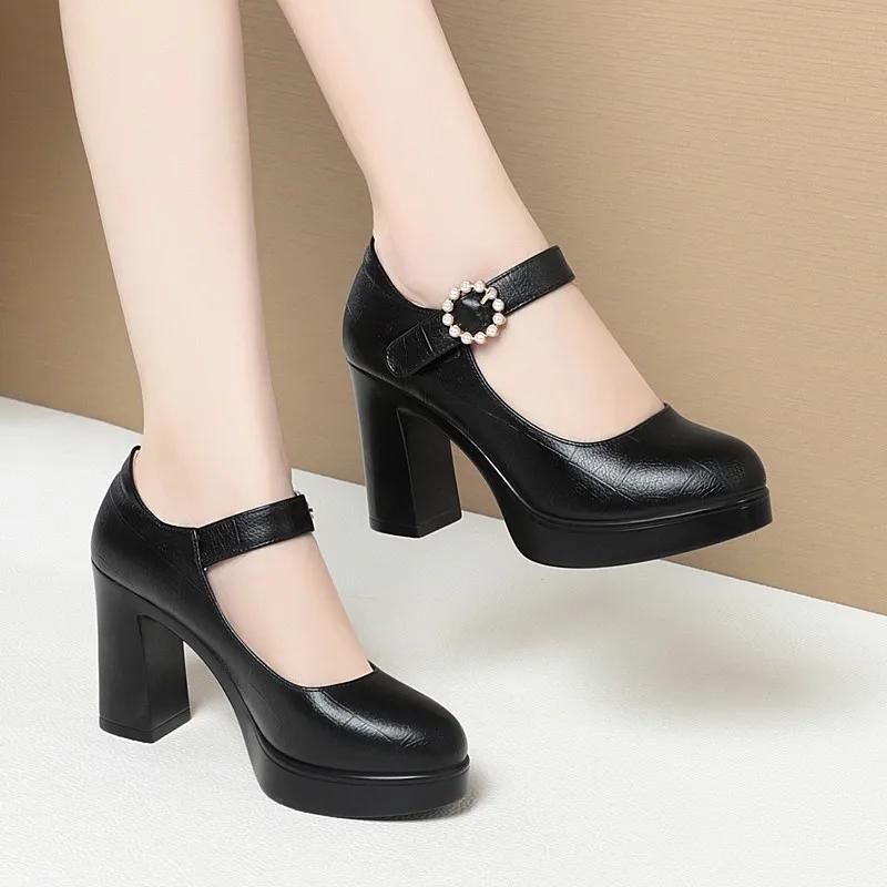 Fashion Women Platform Pumps Shoes Women Shoe 2025 Shallow Mouth High Heels Women's Comfortable Round Head Thick Heeled Black Work Shoes