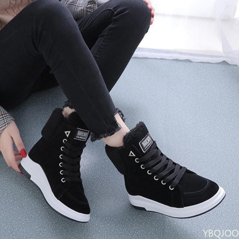 

Winter Fashion New Style with Plush Thickened and Warm Women s Snow Boots Thick Sole Height Increasing High Top Cotton Shoes 40 чорний