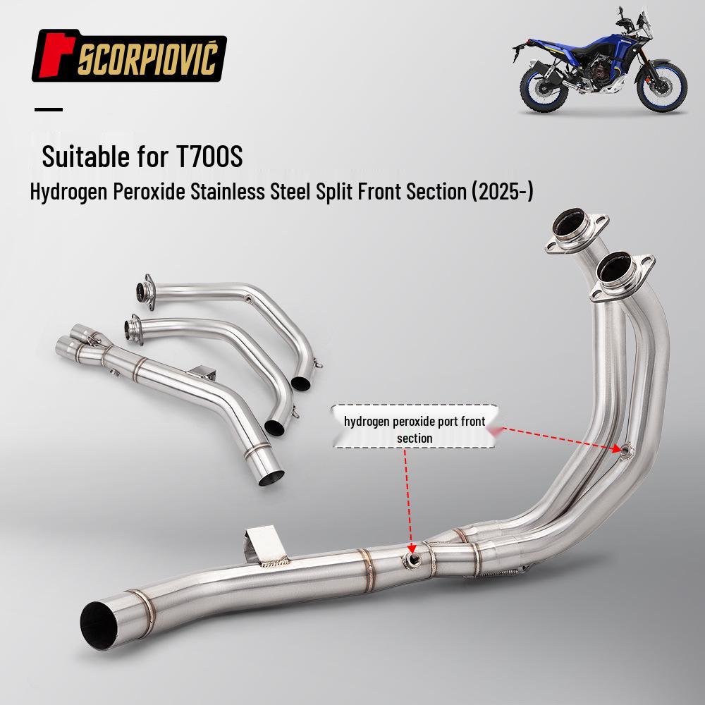 T700S Motorcycle Exhaust Modification: Stainless Steel Mid-Section with Dual Oxygen Sensors, Easy Non-destructive Installation