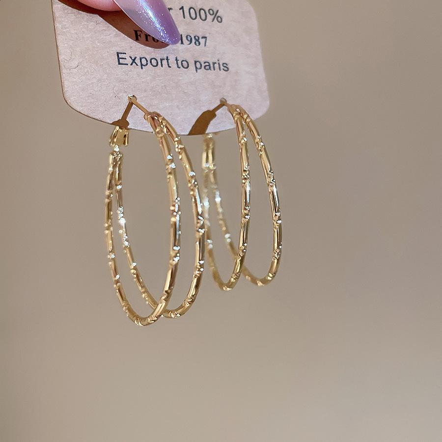 Gold French Simple Round Plain Ring Earrings Light Luxury Earrings Hong Kong Style Earrings