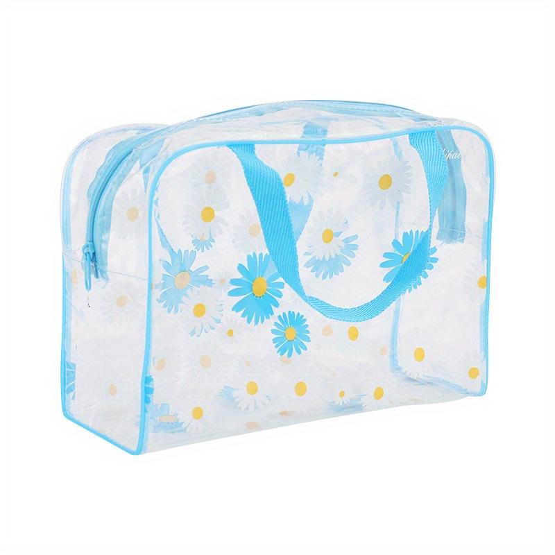 1pcs Transparent Floral Pattern Travel Toiletry Bag PVC Toiletry Bag, Waterproof Storage Cosmetic Bag with Zipper Handle Belt, Travel Bag