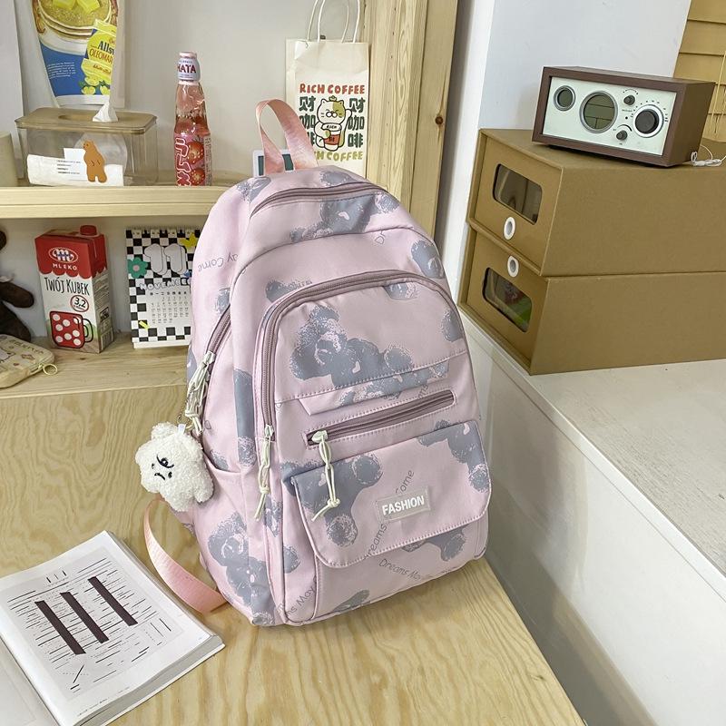 Today's Popular Junior High School and High School Students Cute Printed Bear Backpack Large Capacity College Student Backpack