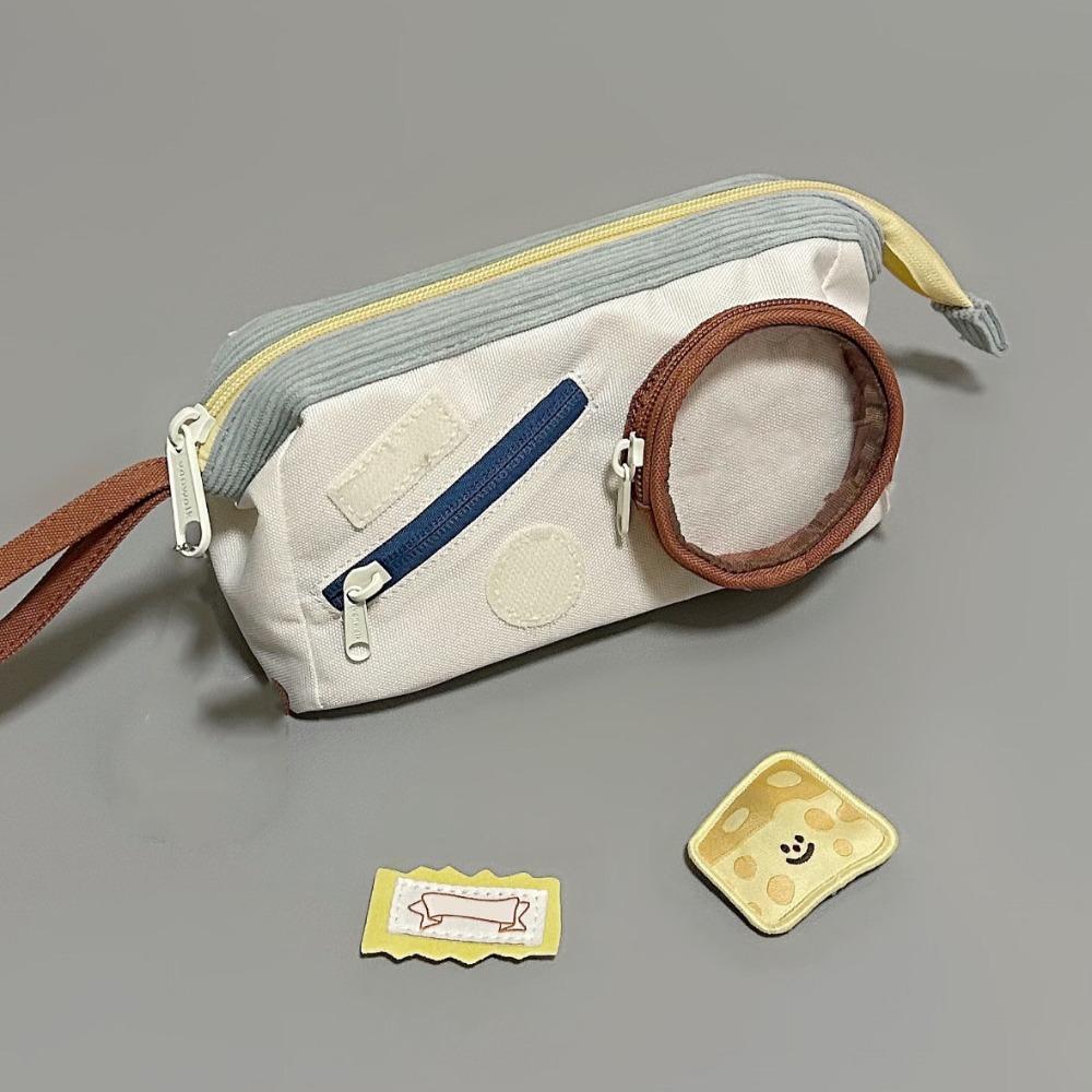 

Большая вместимость однотонный пенал повседневный на молнии канцелярская сумка холщовый пенал для улицы бежевый