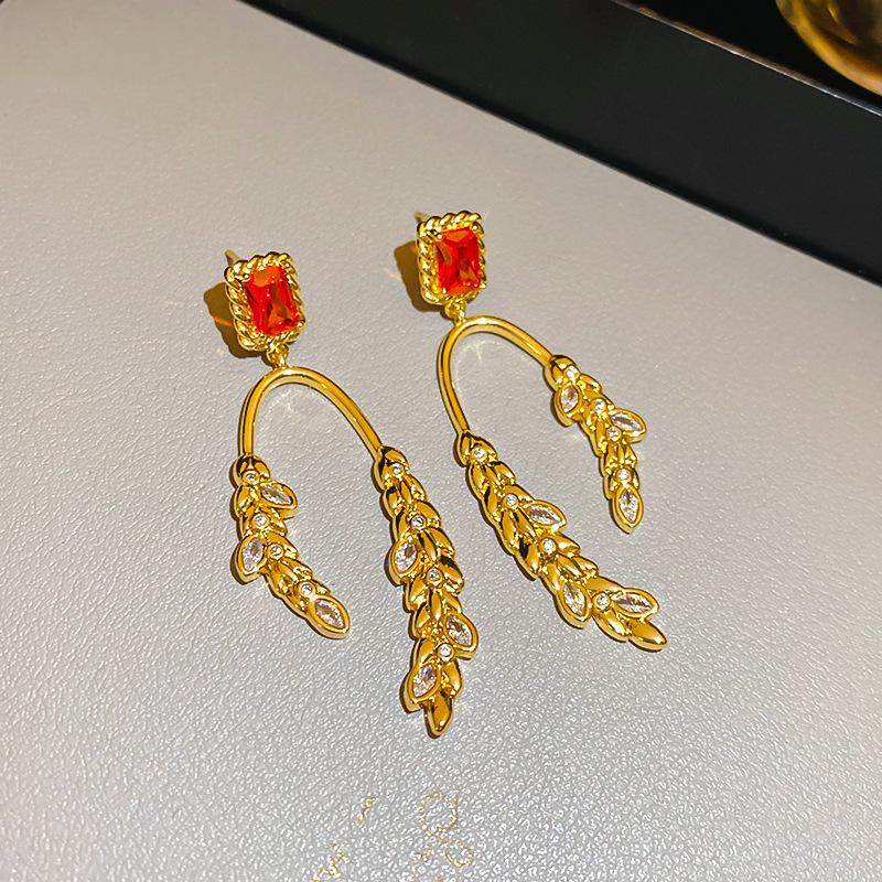 Silver Needle Korean Zircon Wheat Tassel Stud Earrings: Elegant, High-End Fashion Accessories for Women.