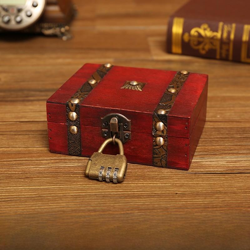 Gray Wooden Vintage Storage Box With Lock For Jewelry Organizer Decoration Home