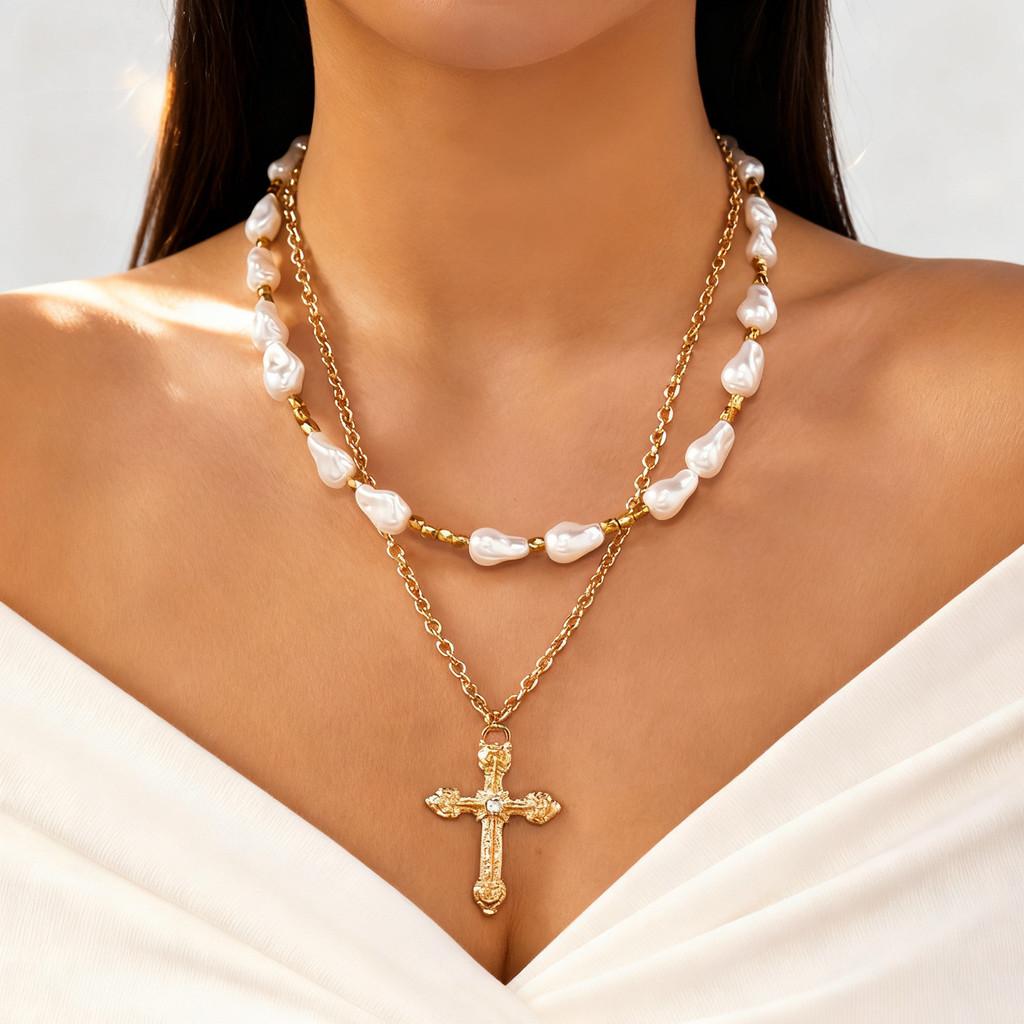 Artful Multilayer Heart Pendant Necklace With Faux Pearls For Women жёлтый