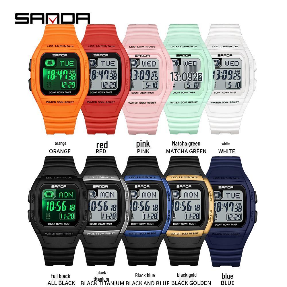 Sanda Universal Multifunctional Waterproof Sport Watch - Small Square Design for Students