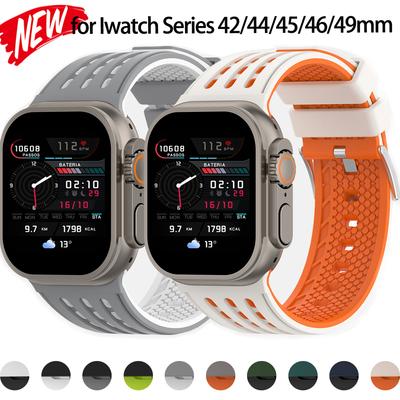 Bracelet en Silicone Bicolore Pour Iwatch Ultra 3/2 49mm 42 44 45 46mm Bracelet Sport Élastique Pour Apple Watch Series 11 10 9 8 7 6 5 4 se