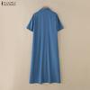 ZANZEA Women Casual Turn Down Collar Short Sleeve Print Shirt Dress