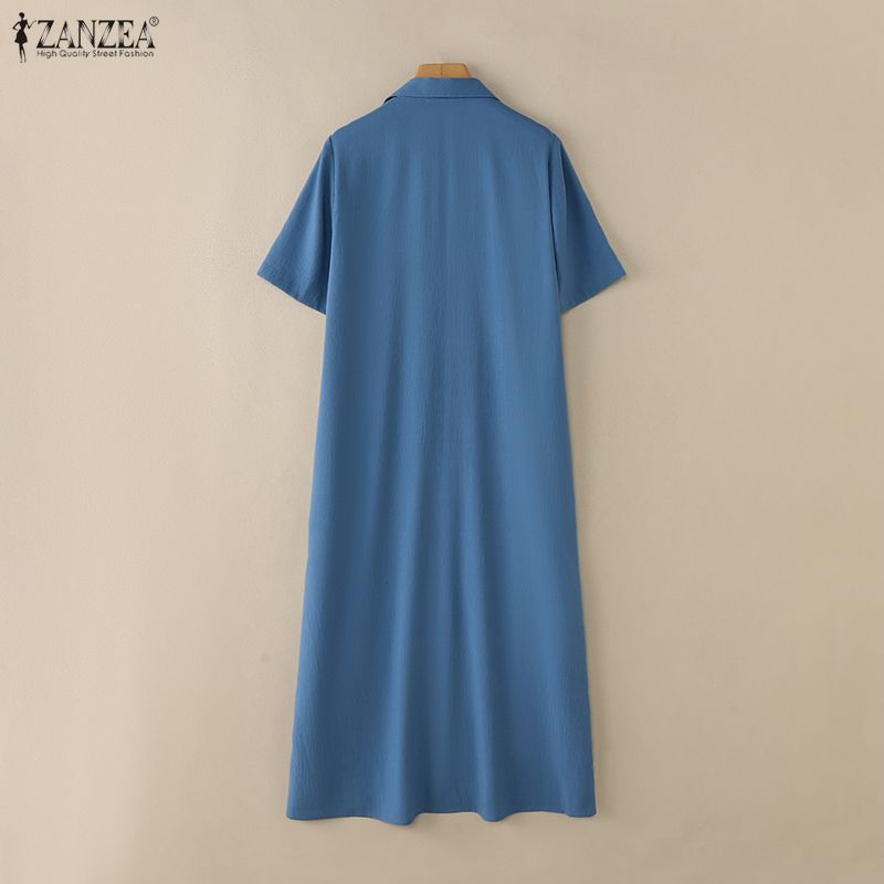 ZANZEA Women Casual Turn Down Collar Short Sleeve Print Shirt Dress