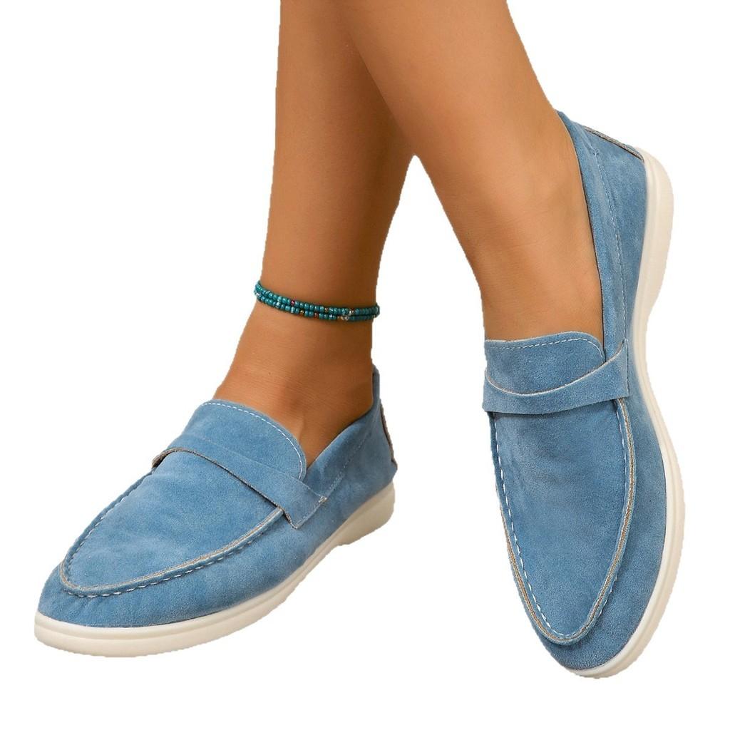 Womens Flat Loafer Shoes With Suede Upper Durable Non Slip Rubber Sole For Leisure Wear